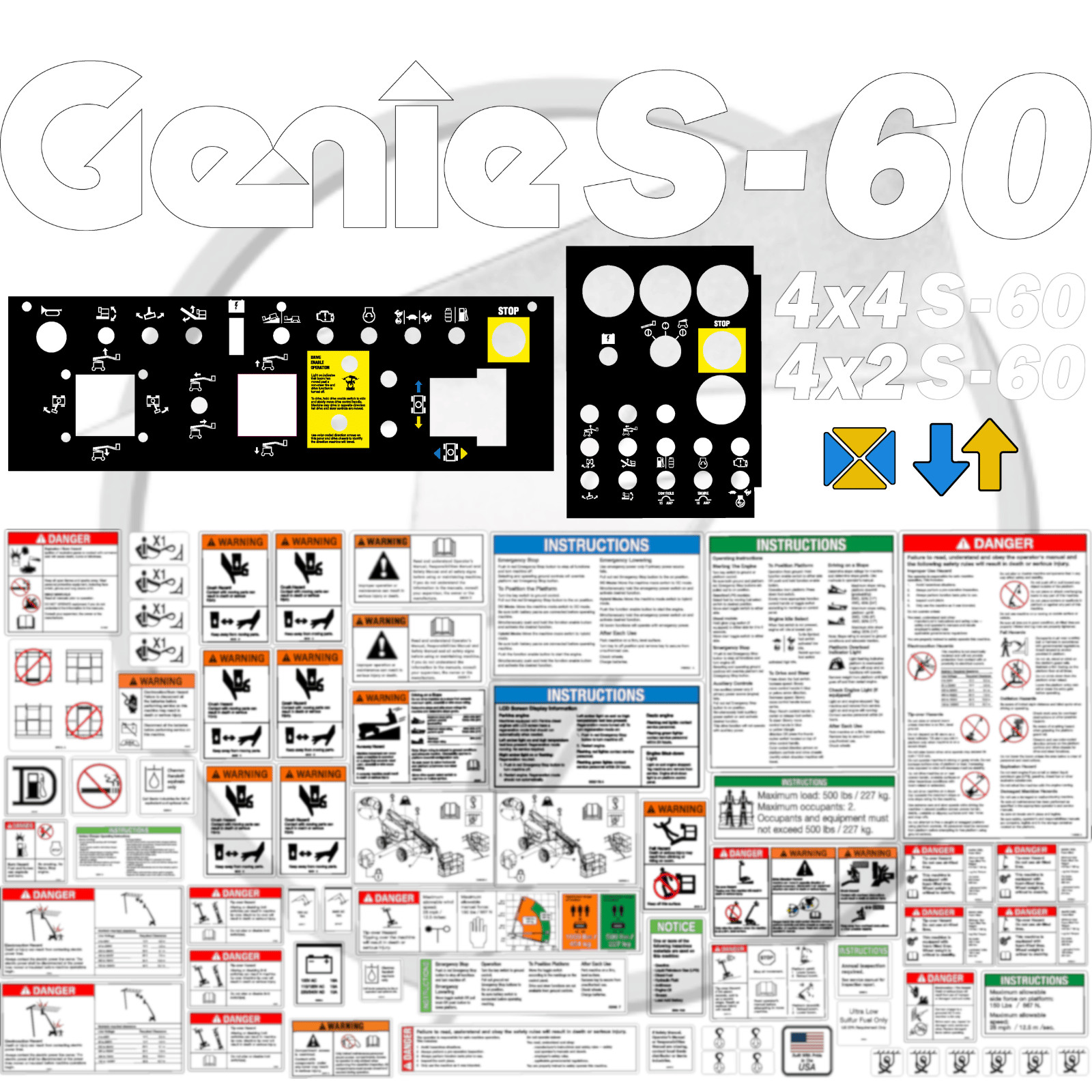 Fits Genie S-60 Decal Kit Boom Lift Stickers -  - 3M Vinyl