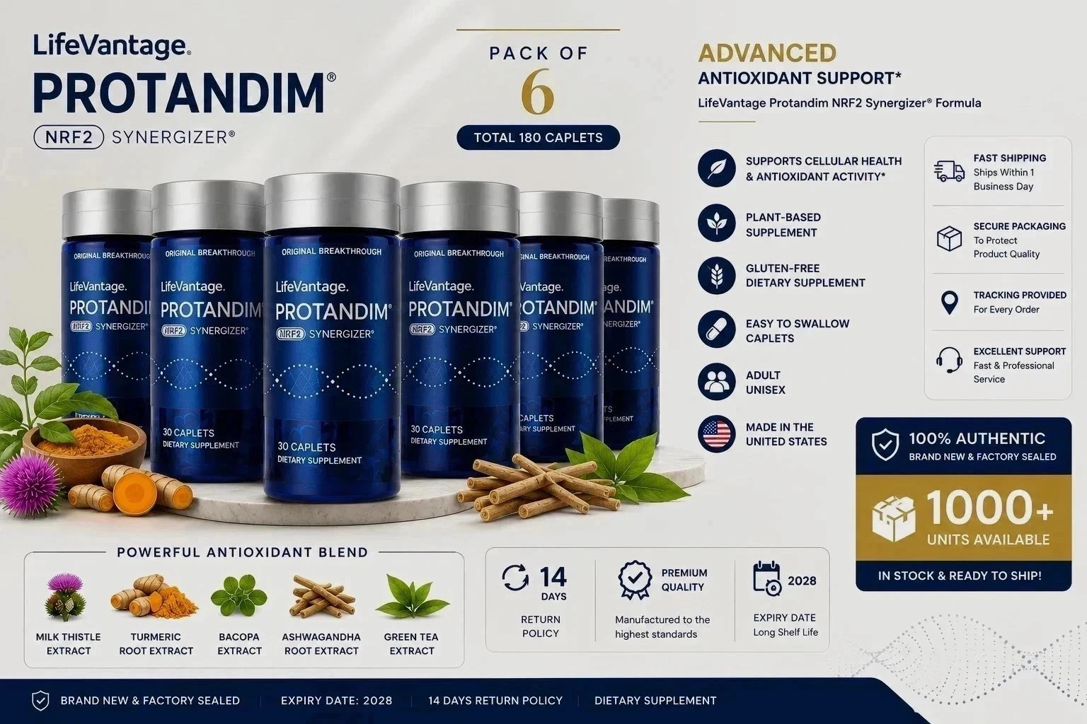 LifeVantage\' Protandim NRF2 Synergizer 180 Caplets–Pack of 6(180 Caplets) Sealed