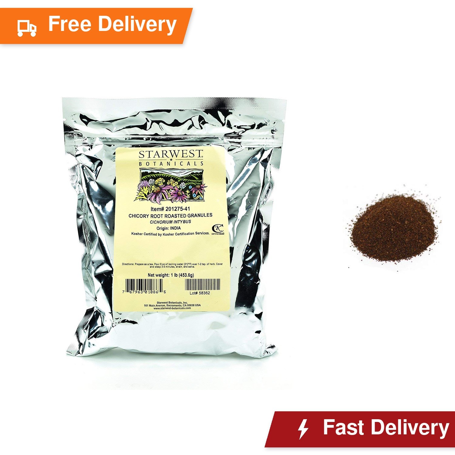Starwest Botanicals Chicory Root Roasted Granules - 1 Lb
