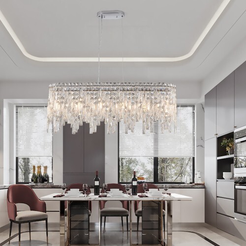 Silver Elegant Oval Crystal Chandelier, Modern Ceiling Light Fixture Silver Elegant Oval Crystal Chandelier, Modern Ceiling Light Fixture