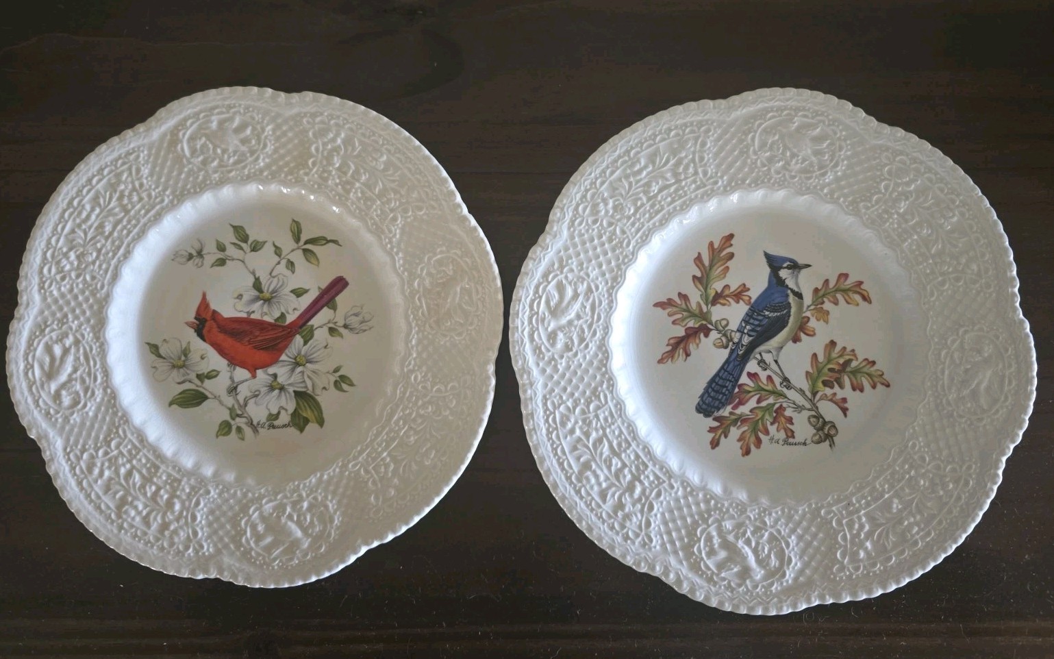 VTG Royal Cauldon Bristol Ironstone Set of 2 Bird Salad Plates, Signed VTG Royal Cauldon Bristol Ironstone Set of 2 Bird Salad Plates, Signed