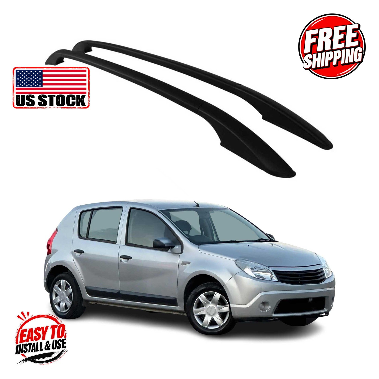 DACIA SANDERO I HB 2008-2012 Roof Rails Solid (Stick) Alu Black 2 Pcs