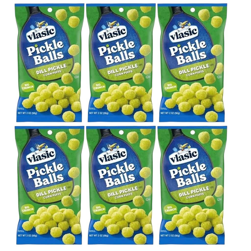 6 Pack Vlasic Pickle Balls, Dill Pickle Flavored Corn Puffs 2 oz