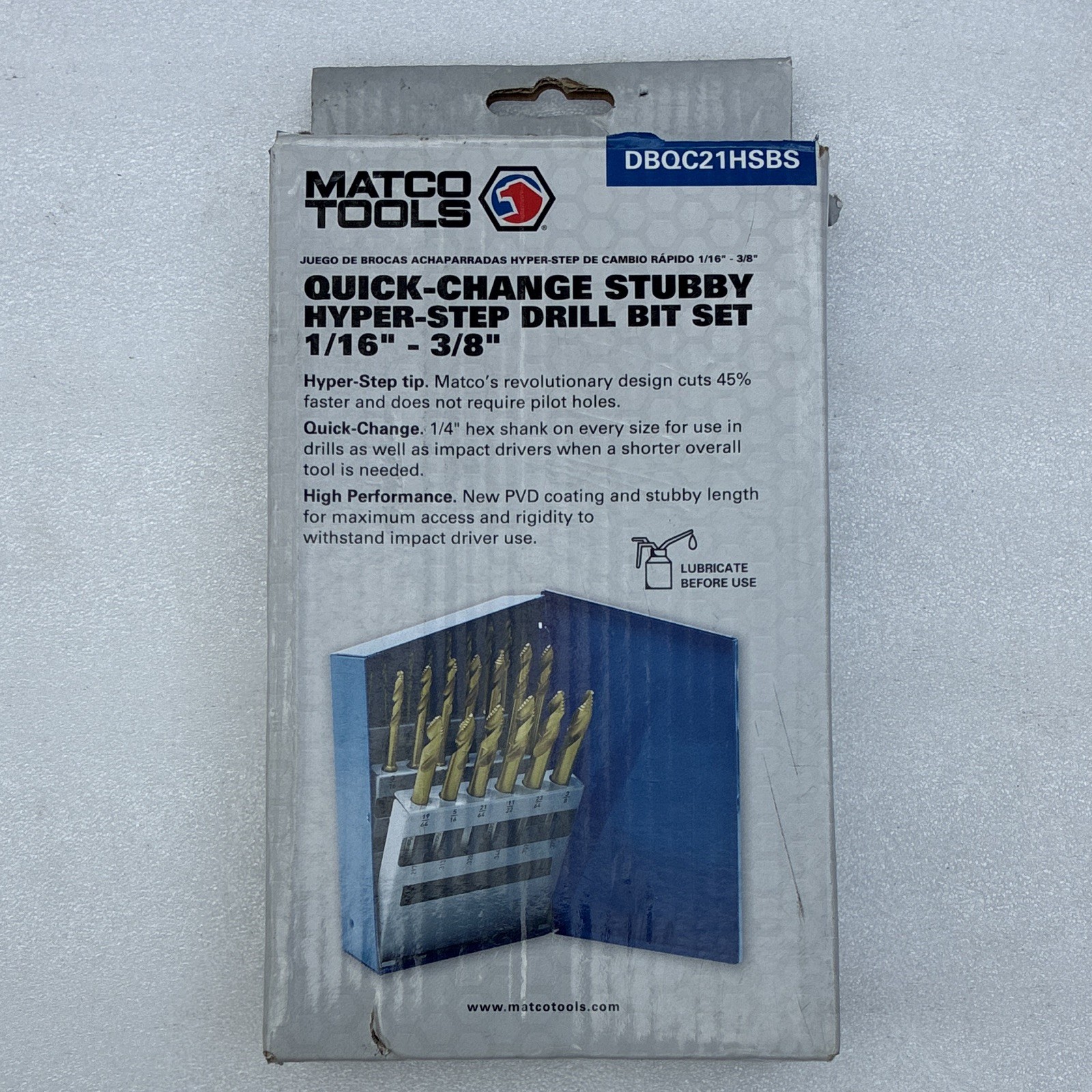 Matco Tools HYPER-STEP QUICK-CHANGE HIGH SPEED STEEL STUBBY DRILL BIT SET, 21 Pc