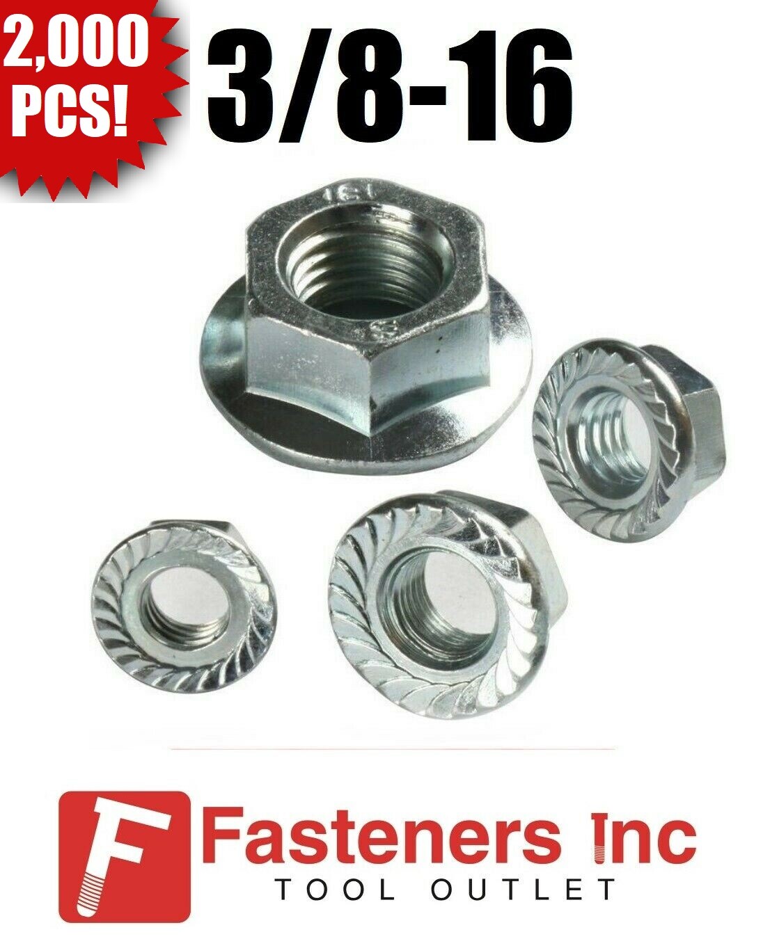 (Qty. 2000) 3/8-16 Hex Flange Nuts Serrated Zinc Plated 