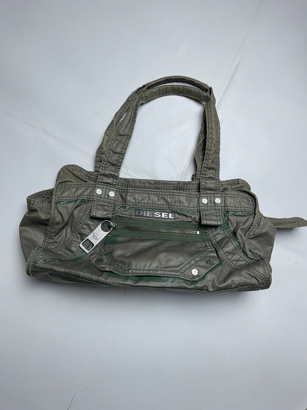 DIESEL Y2K Archive Olive Green Khaki Utility Tote Handbag 00s Vintage Grunge