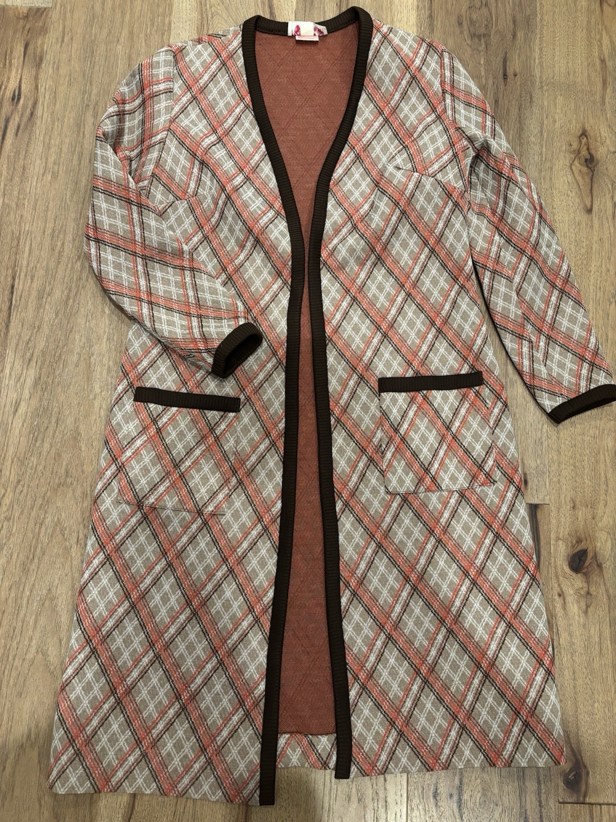 vintage 1960s–1970s Kay Windsor plaid sweater coat / duster cardigan vintage 1960s–1970s Kay Windsor plaid sweater coat / duster cardigan