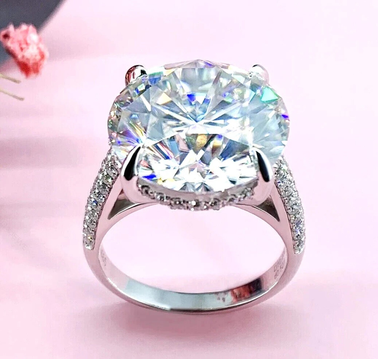 11.00 Ct White Lab Grown Diamond Round Cut Solitaire Ring 925 Sterling Silver
