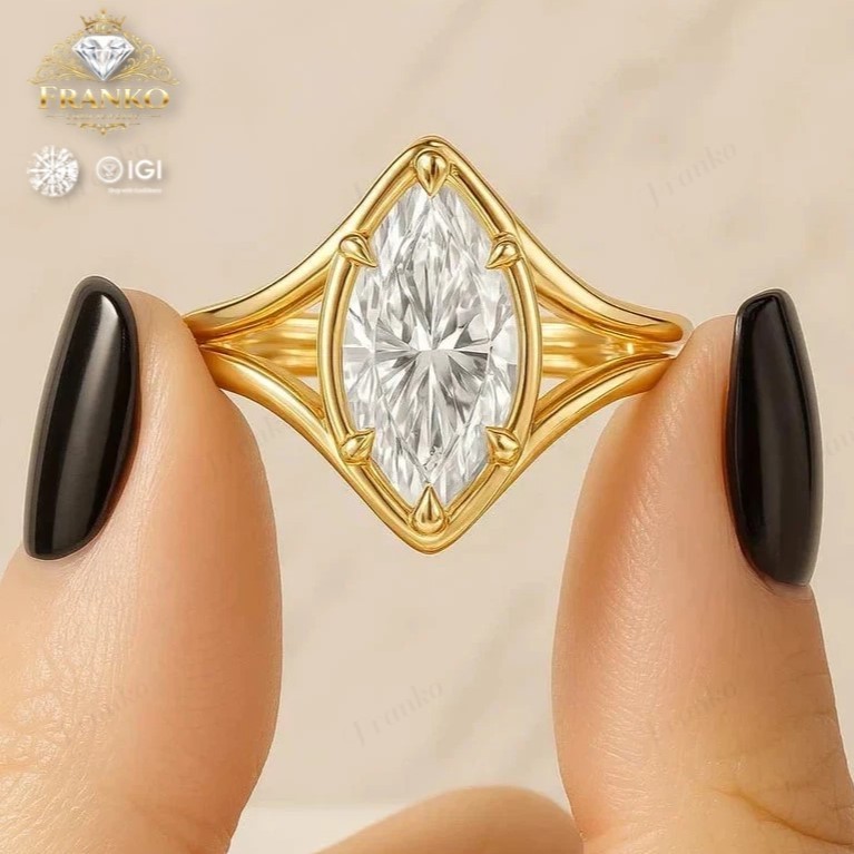 IGI 3 Ct Marquis-Cut Lab Grown Diamond Solitaire Engagement Ring 14K Yellow Gold
