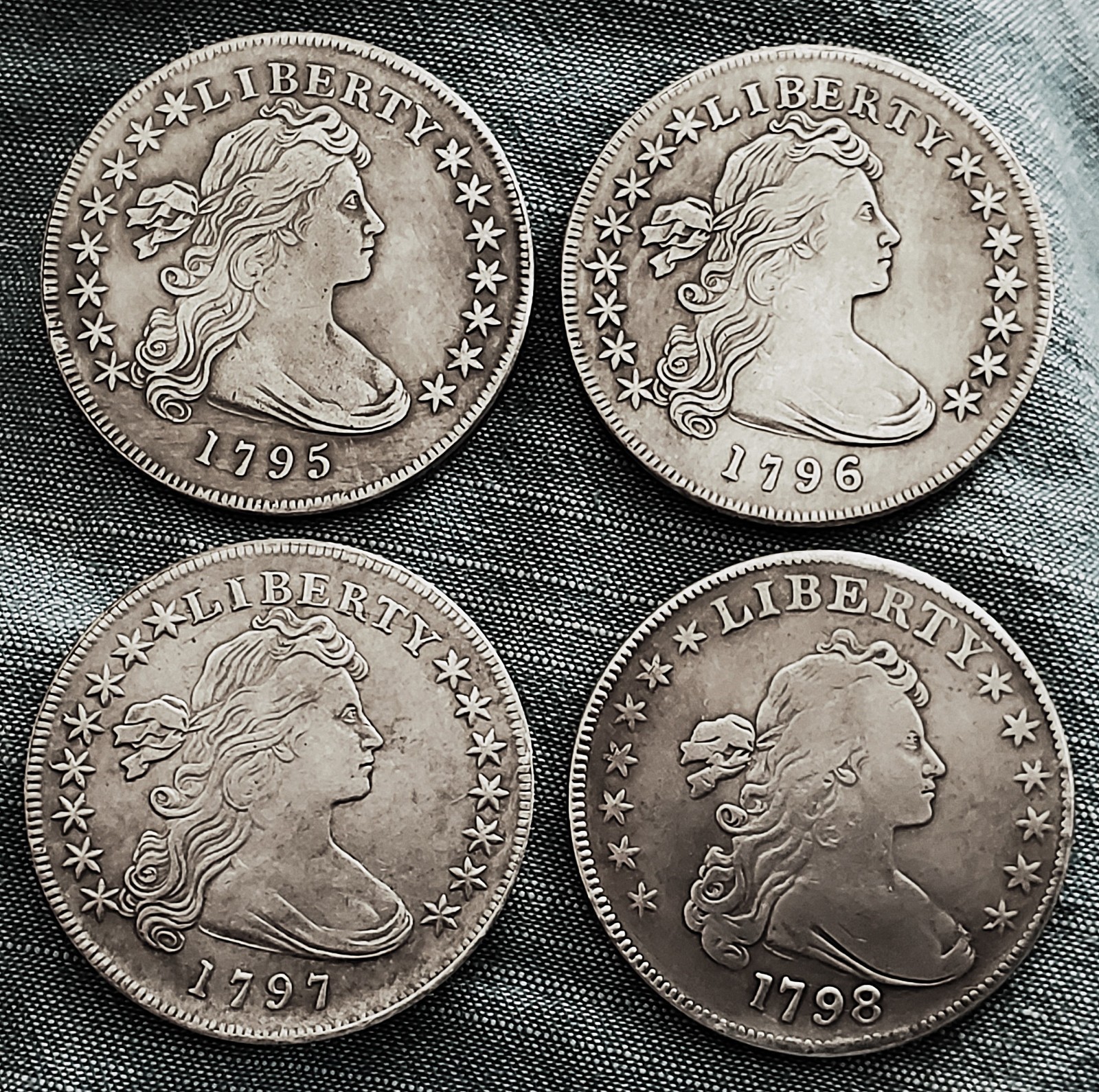 PRE-OWNED FROM LOCAL ESTATE SALE 4 SiLVER-PLATED HALF-CENT COINS 1795, 96 97 +98