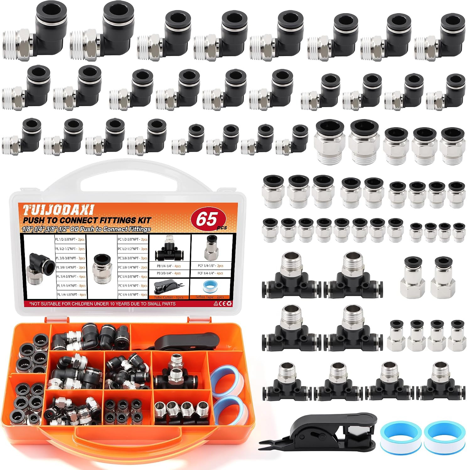 65Pcs Push-To-Connect Air Hose Fittings Kit - 1/8\ 65Pcs Push-To-Connect Air Hose Fittings Kit - 1/8\