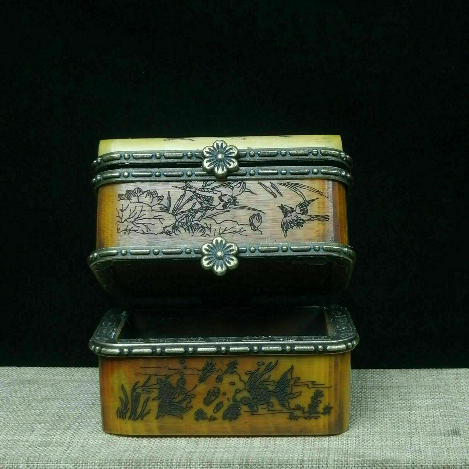 Rare Small Unique Vintage Antique Camel Bone Plum Trinket Jewelry Box Rare Small Unique Vintage Antique Camel Bone Plum Trinket Jewelry Box