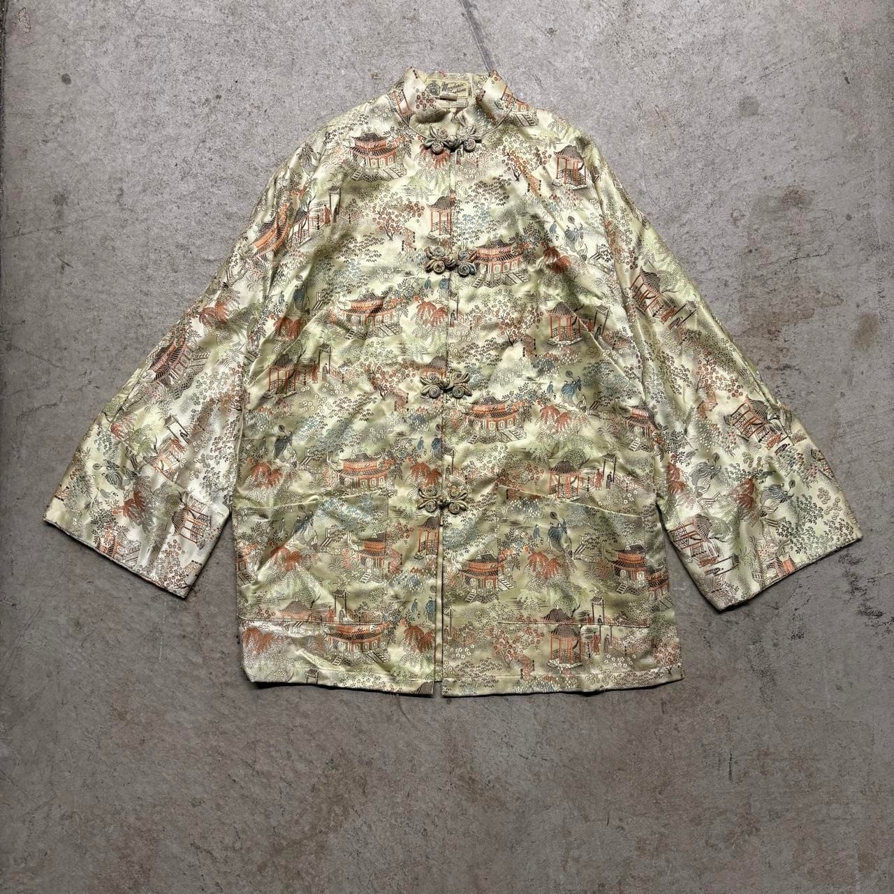 Vintage 60s Mandarin Fashions Silk Scenic Brocade Jacket Gold Tan Medium Vintage 60s Mandarin Fashions Silk Scenic Brocade Jacket Gold Tan Medium