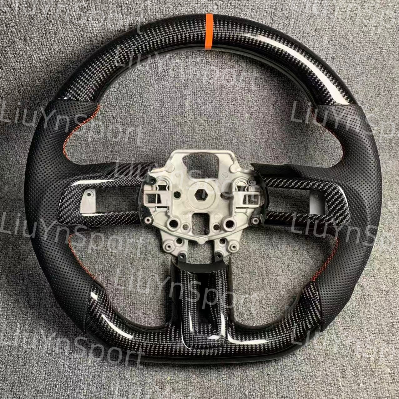 Deep Orange Stitching Carbon Fiber Steering Wheel for Ford Mustang GT 15-23