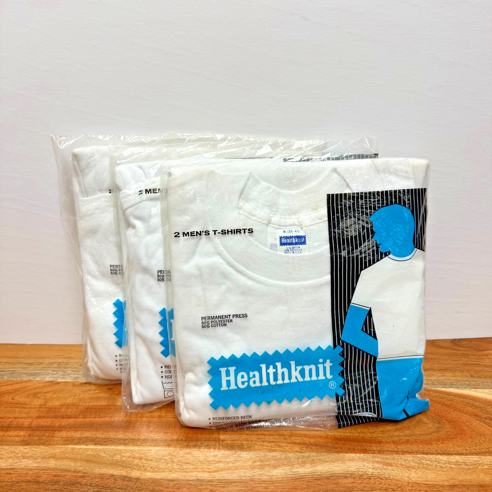 Vintage Healthknit T Shirts Mens MEDIUM 38-40 2 Pack NOS Made USA 50/50 White