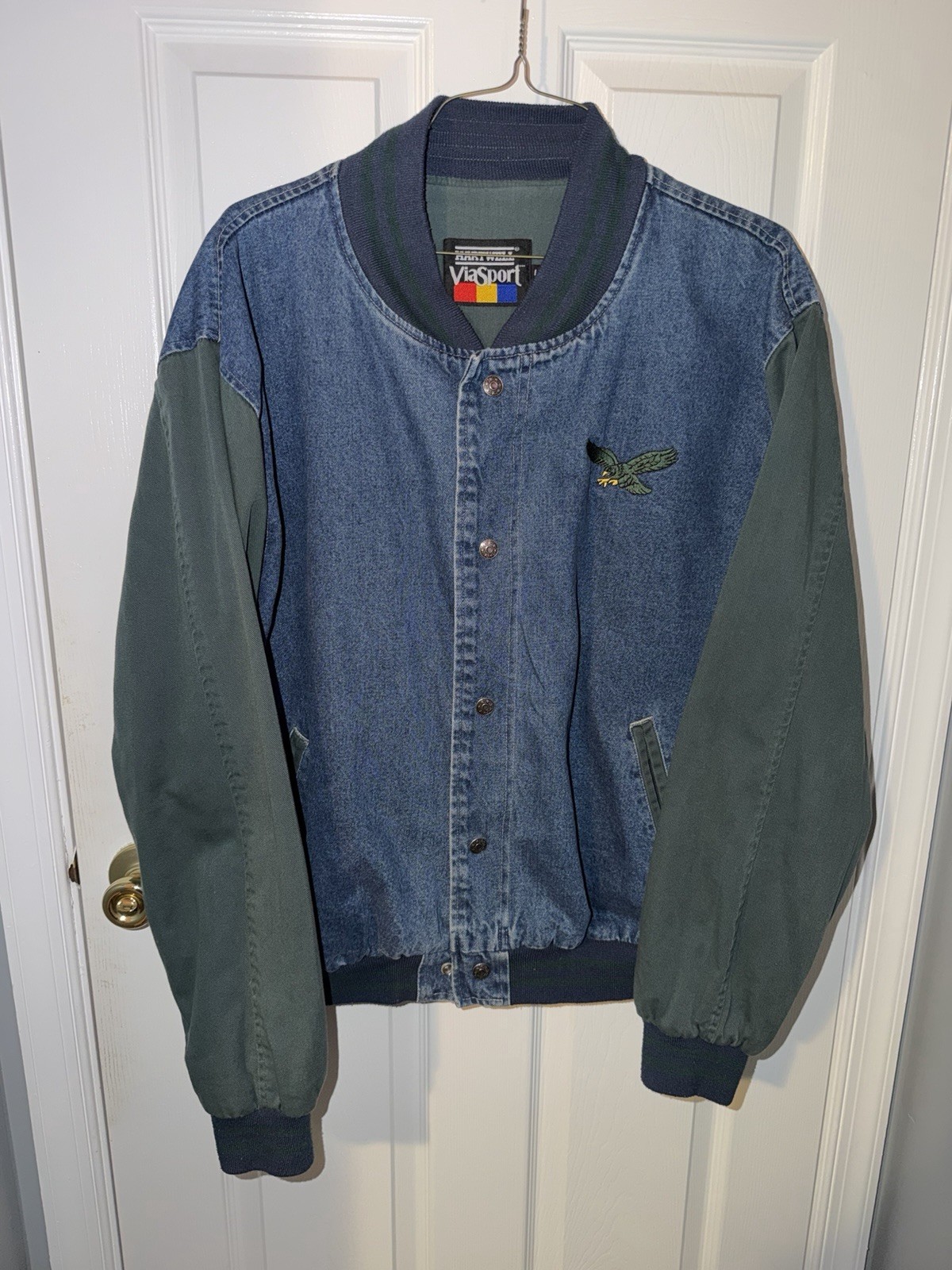 Vintage 90s Philadelphia Eagles Hartwell ViaSport Denim Jacket Large NFL Jean