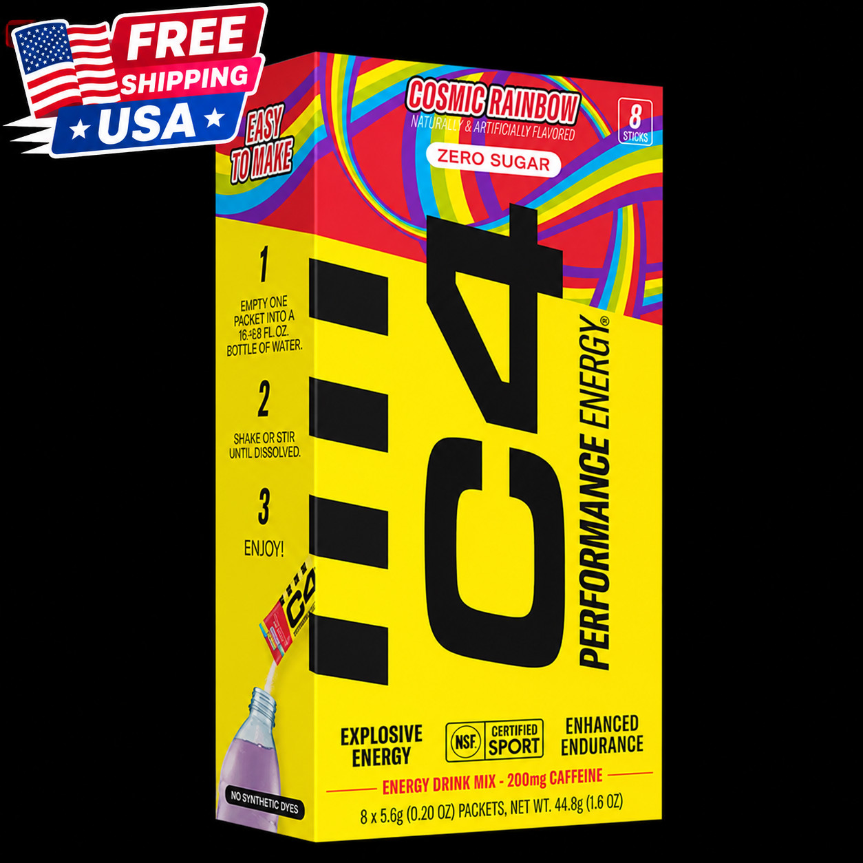 C4 Performance Energy Powder Drink Mix, Cosmic Rainbow, 8 Pack