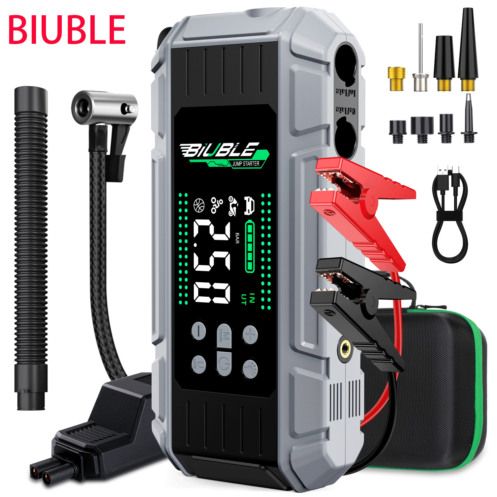 10000A Portable 12V Jump Starter Box with Air Pump LED Flashlight USB Charger US