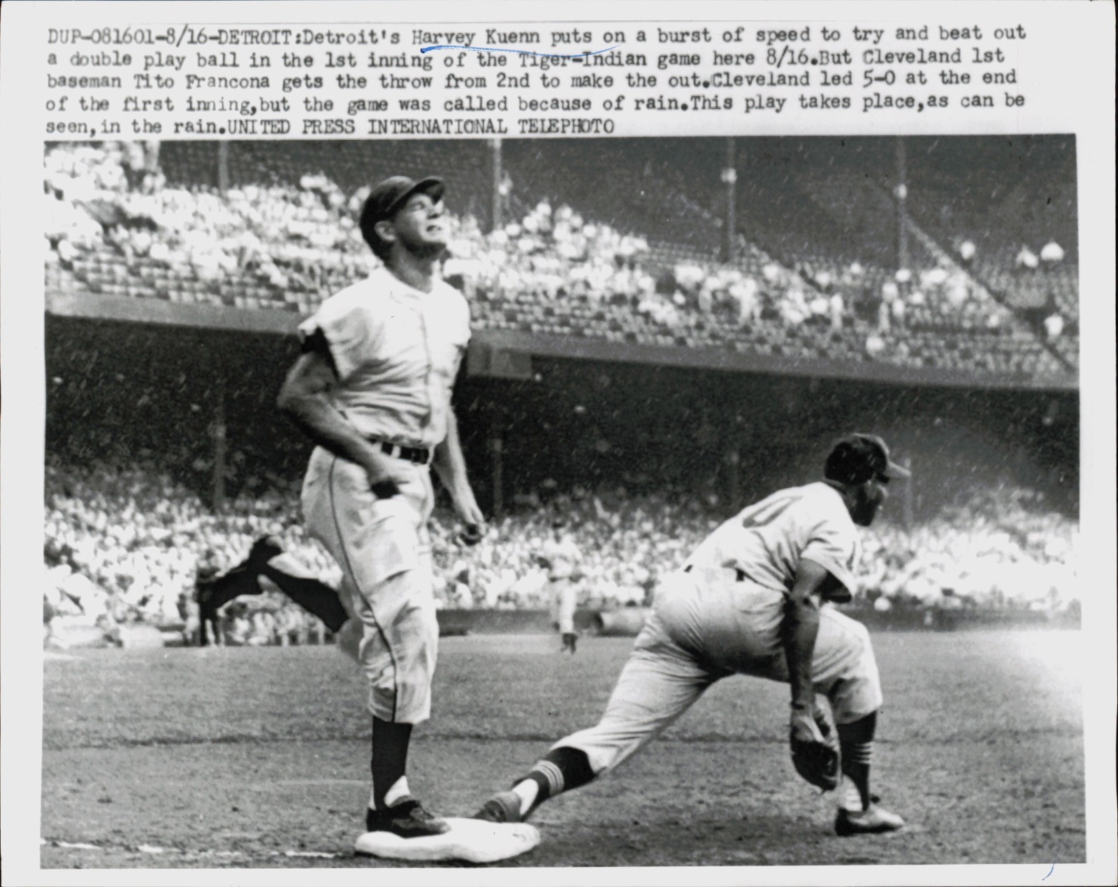 1959 Press Photo Play at First Harvy Kuenn, Detroit, Tito Francona, Cleveland 1959 Press Photo Play at First Harvy Kuenn, Detroit, Tito Francona, Cleveland