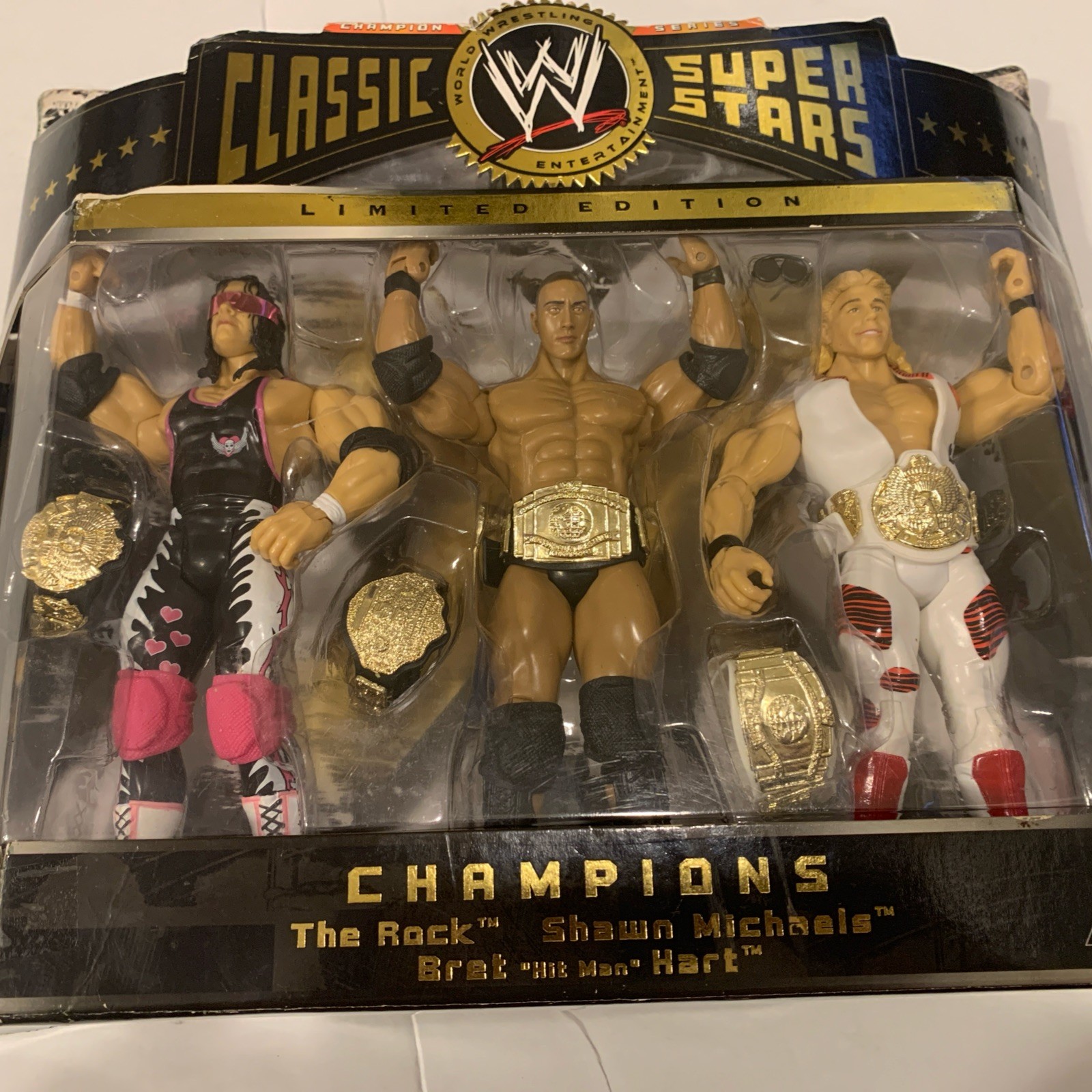 WWE Classic Superstars Limited Ed Champions The Rock, Bret Hart, Shawn Michaels WWE Classic Superstars Limited Ed Champions The Rock, Bret Hart, Shawn Michaels