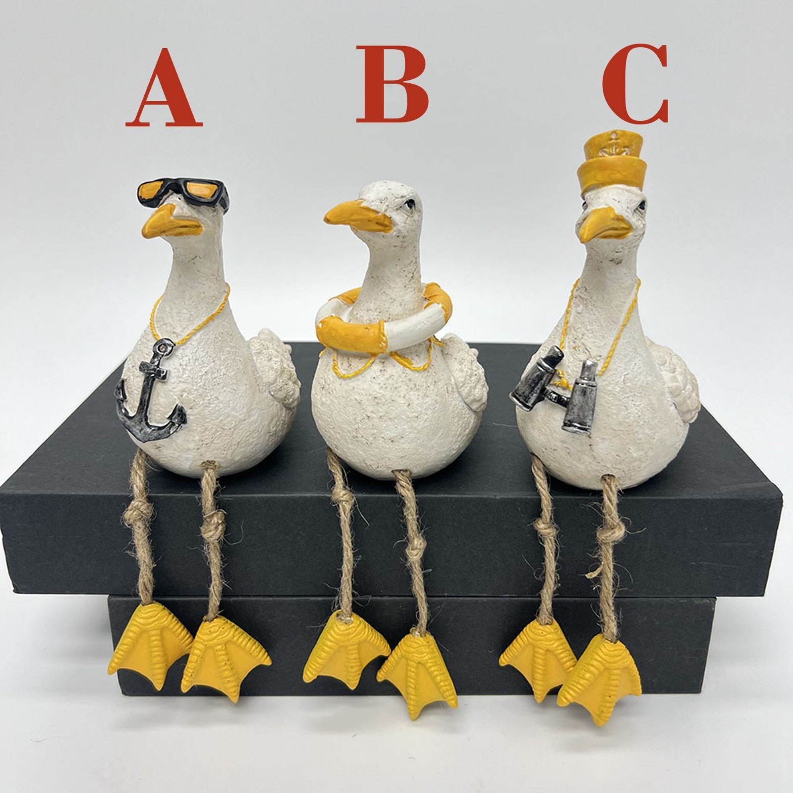 Nautical Seagull Figurine Resin Coastal Beach Home Decor Ornament Yellow White