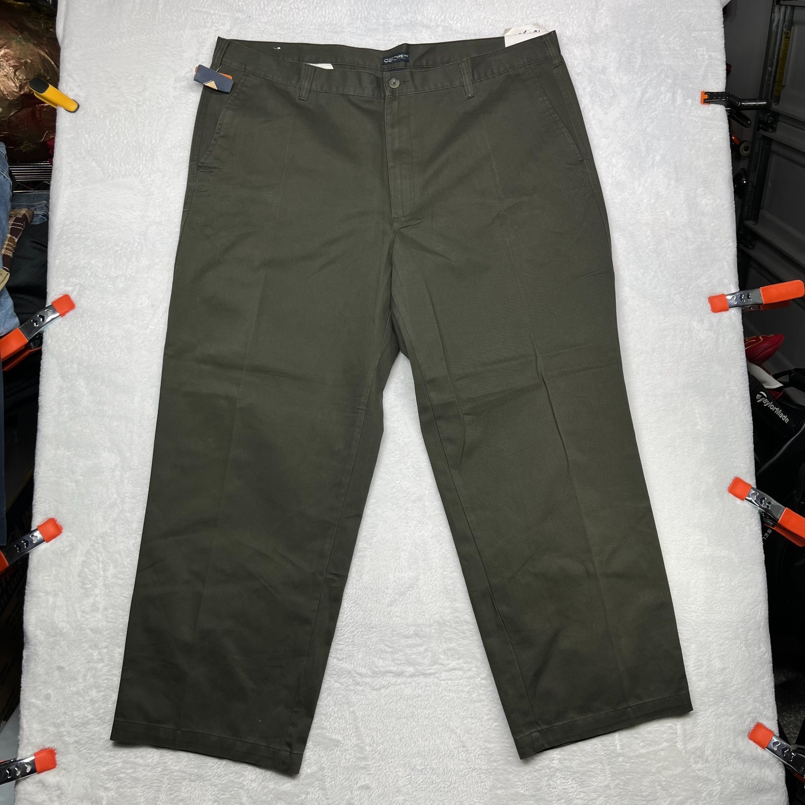 Vintage Cherokee Chino Pants Mens Olive Flat Front Pockets Classic 44X30 - NWT Vintage Cherokee Chino Pants Mens Olive Flat Front Pockets Classic 44X30 - NWT