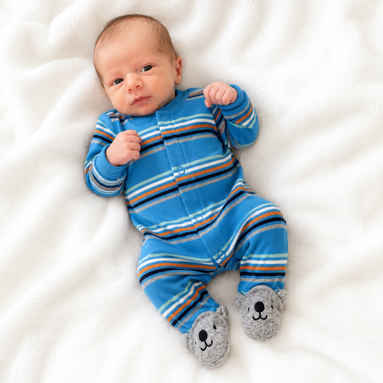 Carter's Baby Boys Preemie Blue Stripe Bear Footed Snap Sleeper NWT Carter's Baby Boys Preemie Blue Stripe Bear Footed Snap Sleeper NWT