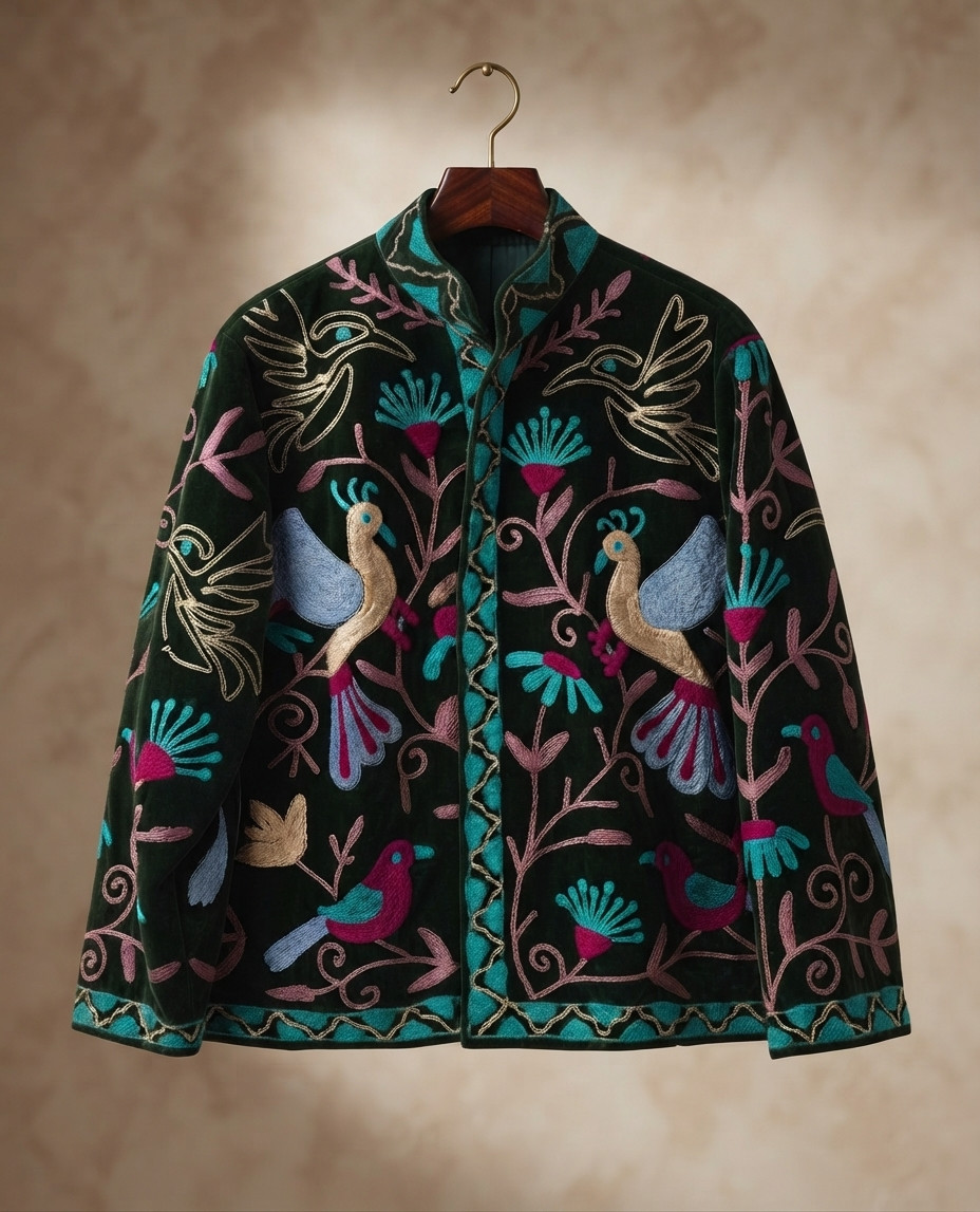 Handmade Green Velvet Suzani Jacket Women Floral Embroidered Boho Ethnic Coat Handmade Green Velvet Suzani Jacket Women Floral Embroidered Boho Ethnic Coat