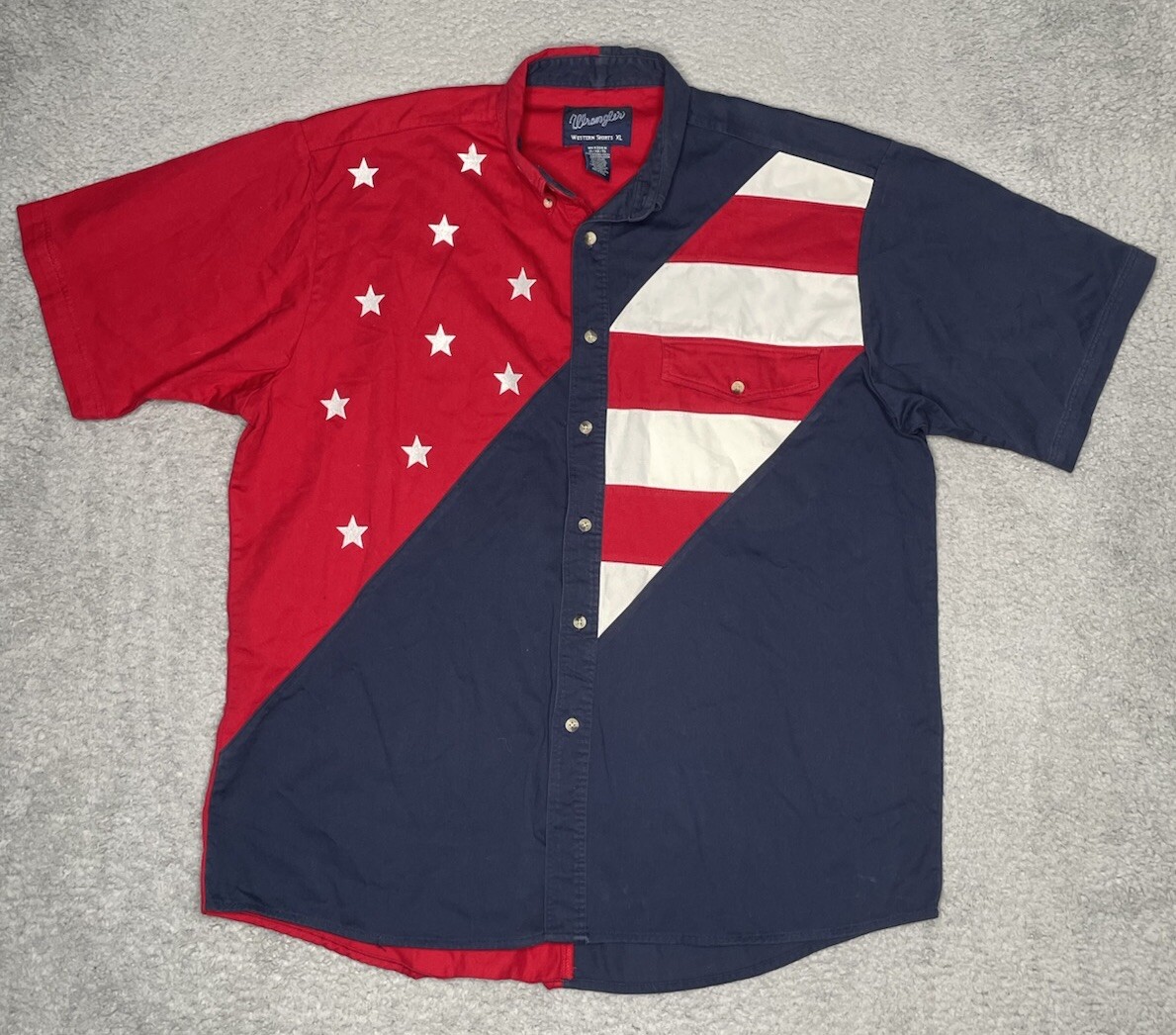 Wrangler Western Shirt Mens XL Short Sleeve Button Up Shirt American Flag Design