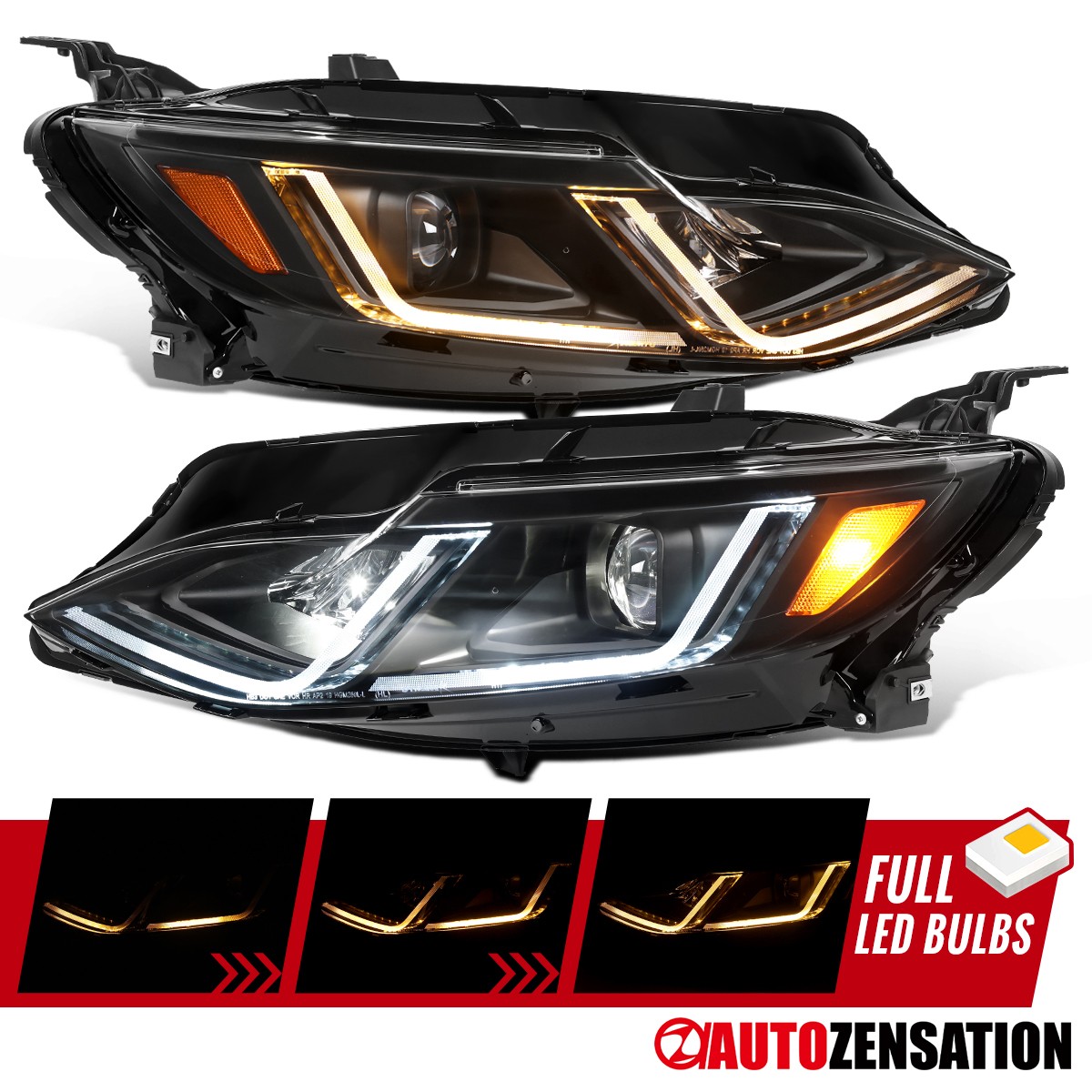 Black Fit 2019-2024 Chevy Malibu Sequential Full LED Projector Headlights Lamps Black Fit 2019-2024 Chevy Malibu Sequential Full LED Projector Headlights Lamps
