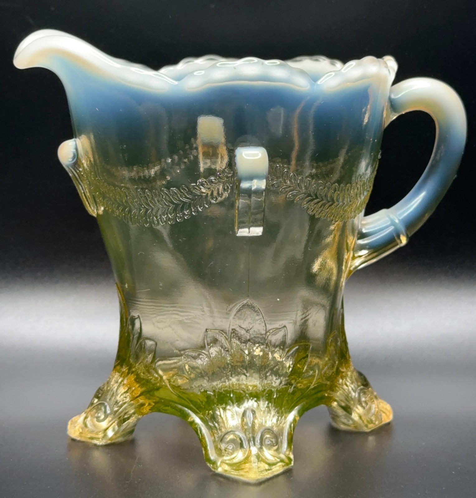 Jefferson Glass Swag w/Brackets Canary VASELINE UV Opalescent Creamer 5” BEAUTY
