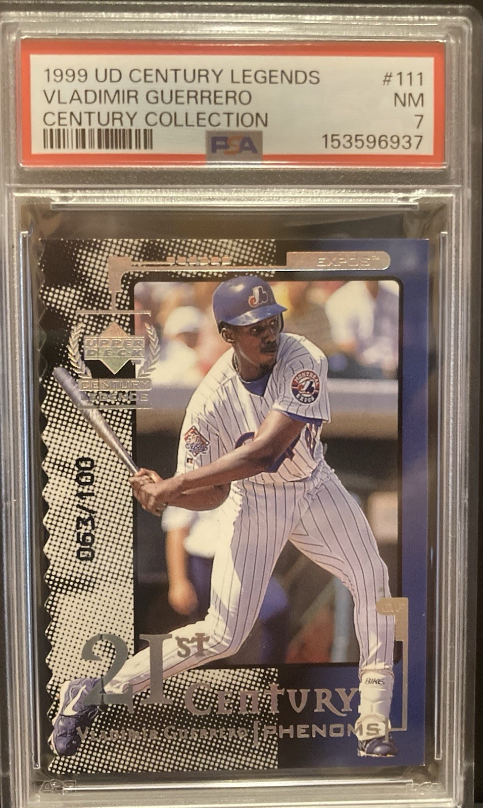 1999 UD Century Legends Century Collection Vladimir Guerrero PSA 7 NM #063/100 1999 UD Century Legends Century Collection Vladimir Guerrero PSA 7 NM #063/100