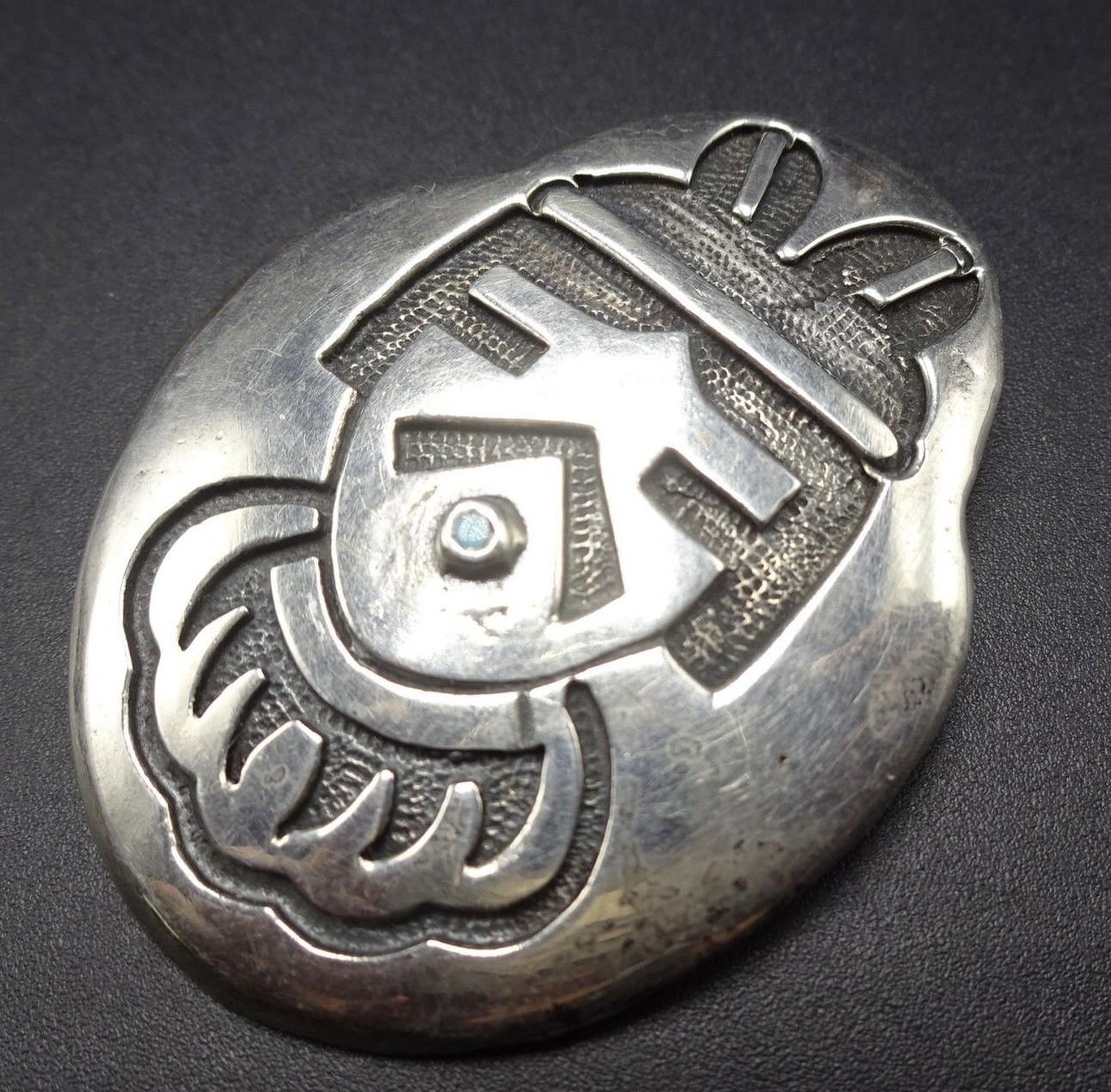 Vintage STERLLING SILVER Overlay with Turquoise KACHINA Katsina PIN/BROOCH