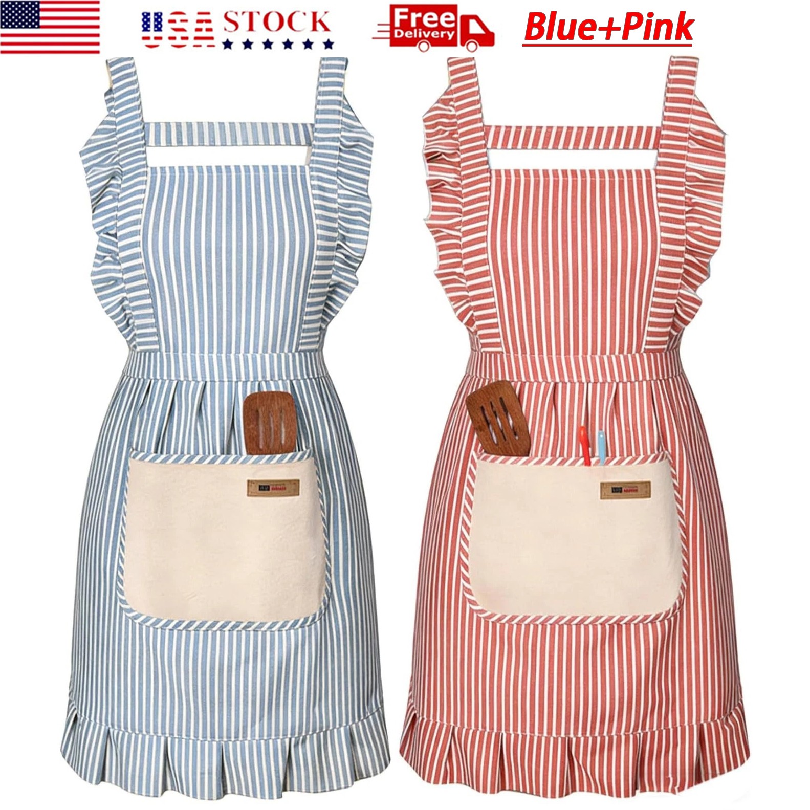 2 Pcs Adjustable Kitchen Apron Cooking Apron For Women For Men With Pockets