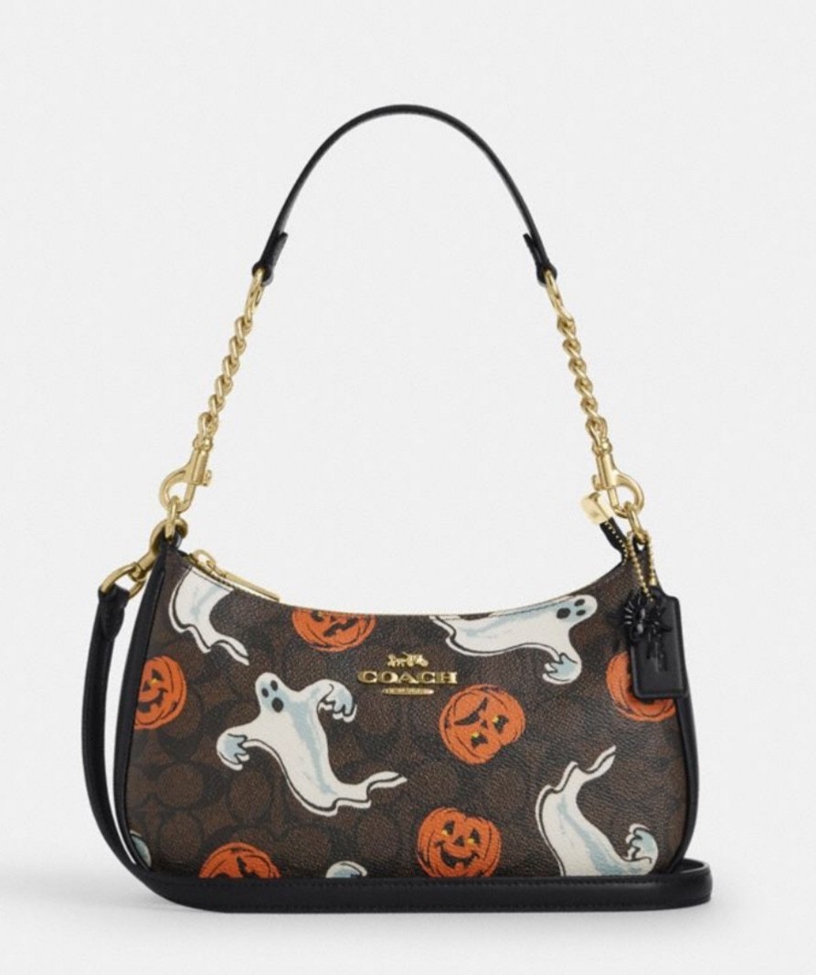 Teri CCE71 Shoulder Bag In Signature Canvas Pumpkin Halloween Print US Shipping Teri CCE71 Shoulder Bag In Signature Canvas Pumpkin Halloween Print US Shipping