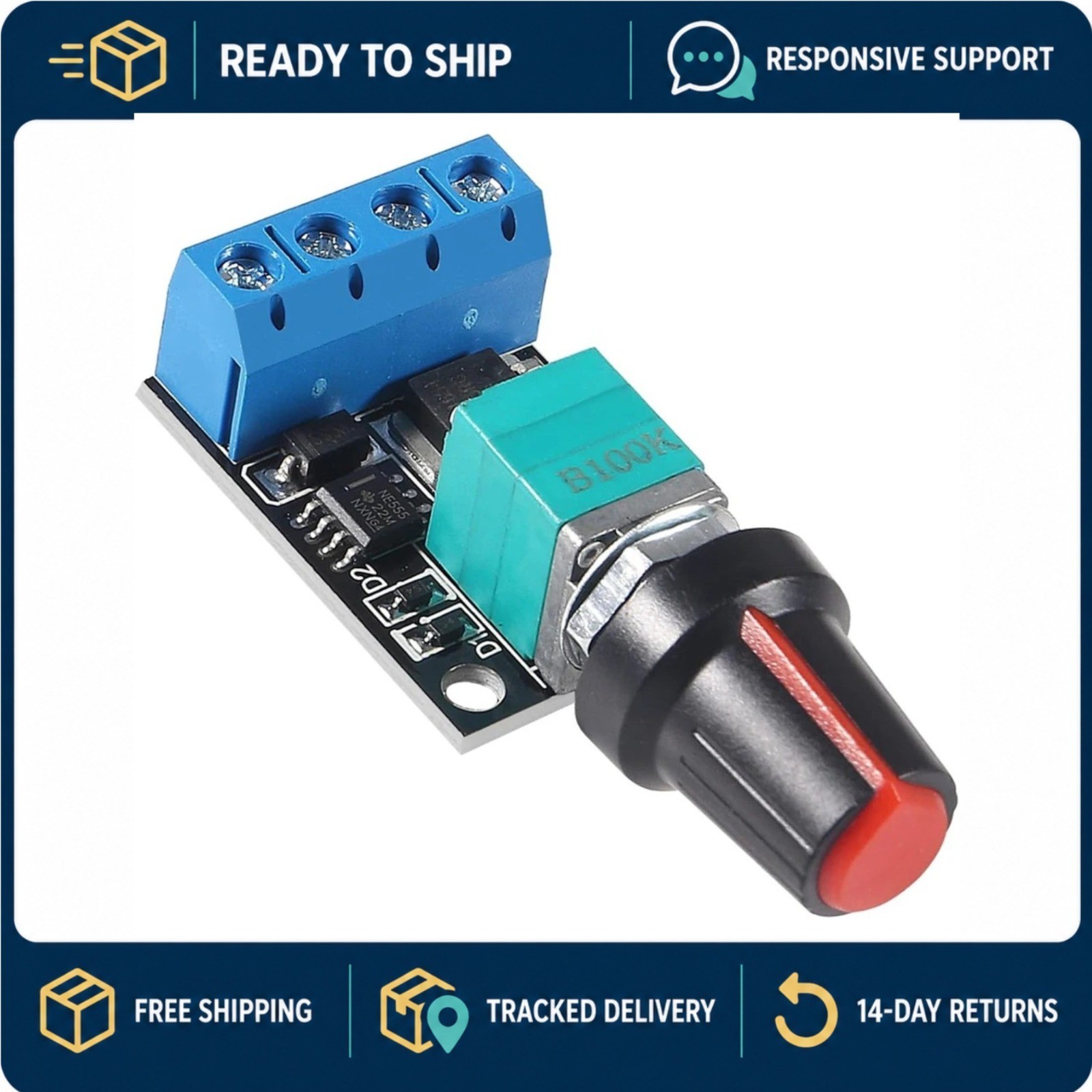 AOKIN PWM DC Motor Speed Controller 5V 12V 10A Stepless Regulator LED Dimmer
