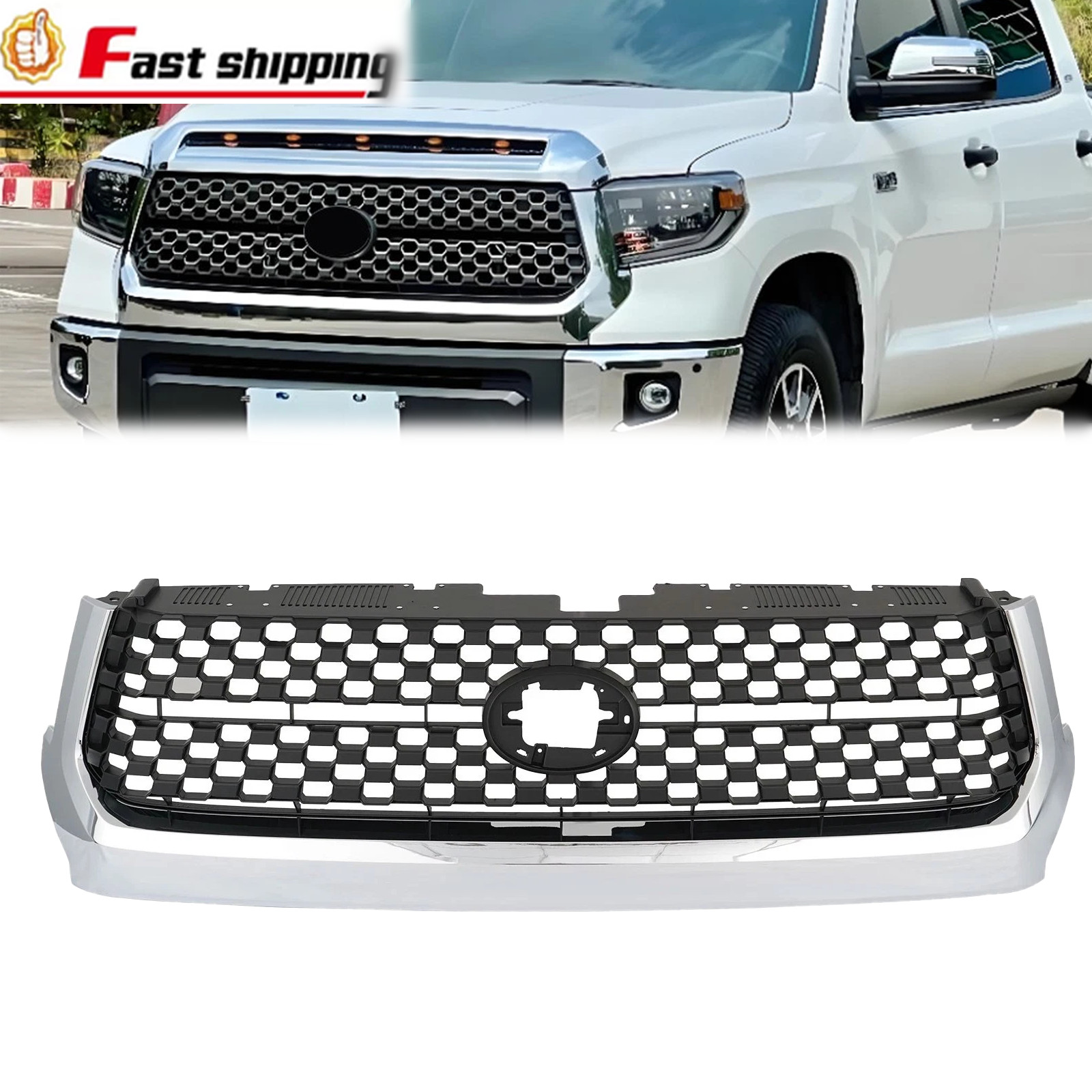 Chrome  Front Bumper Grille Honeycomb Grill Fit  For 2014-2021 Toyota Tundra