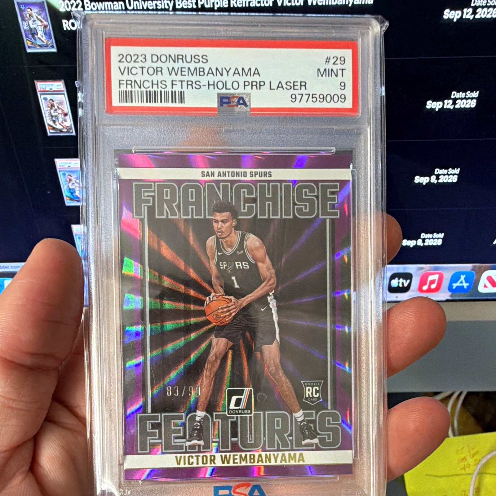 Panini 2023-24 Donruss Victor Wembanyama Spurs Franchise Features #29 /99 PSA 9 Panini 2023-24 Donruss Victor Wembanyama Spurs Franchise Features #29 /99 PSA 9