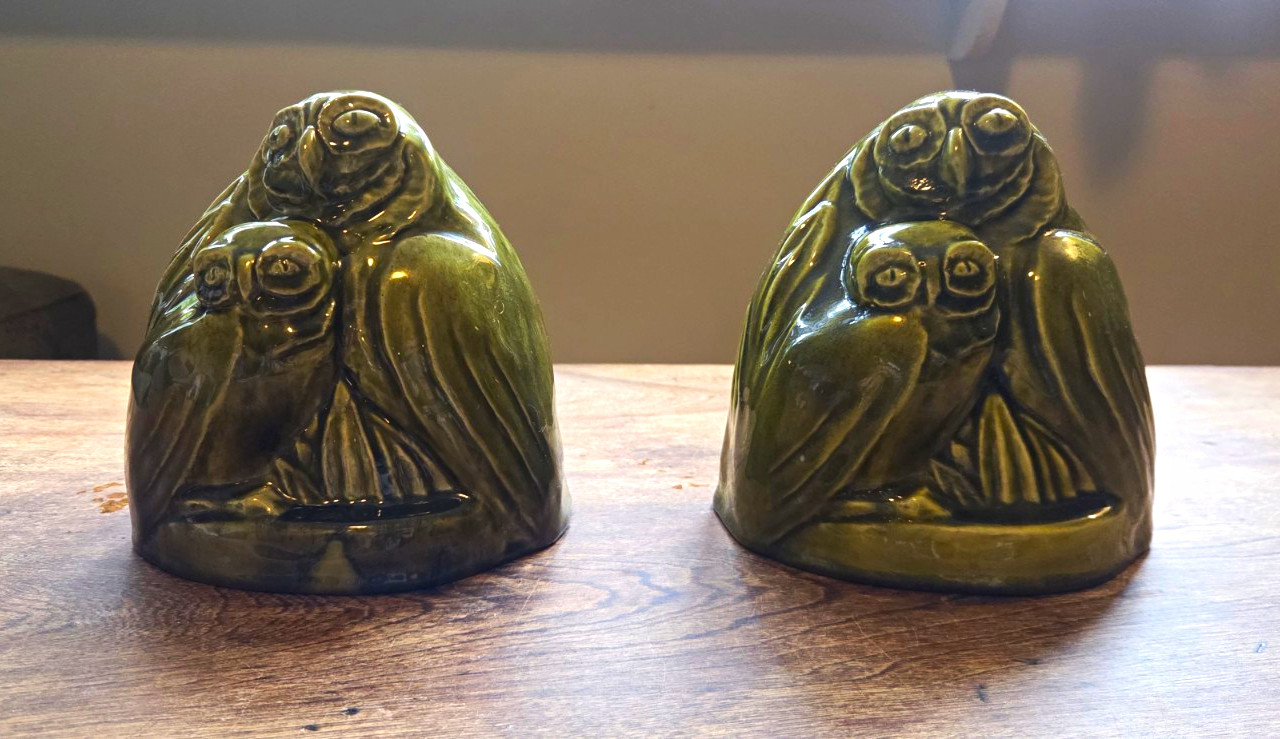 Antique Rare Kenton Hills Porcelain Green Owl bookends, 2 pair Antique Rare Kenton Hills Porcelain Green Owl bookends, 2 pair