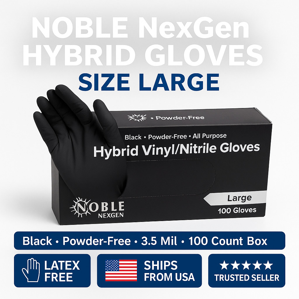 Noble Black Hybrid Gloves Large 3.5 Mil Powder-Free, 100/Box, Multi-Pack Options