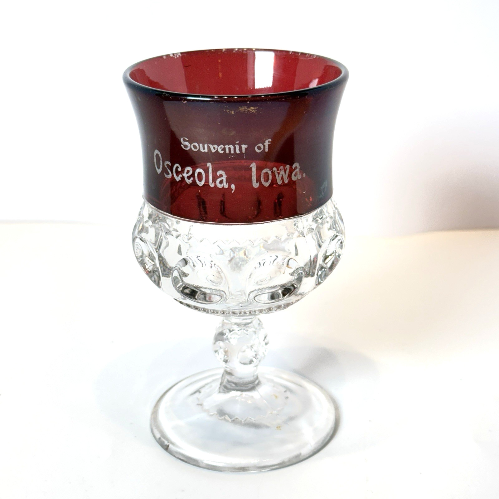 OSCEOLA IOWA IA ANTIQUE Ruby Red Flash Souvenir Glass Cut CUP GOBLET OSCEOLA IOWA IA ANTIQUE Ruby Red Flash Souvenir Glass Cut CUP GOBLET
