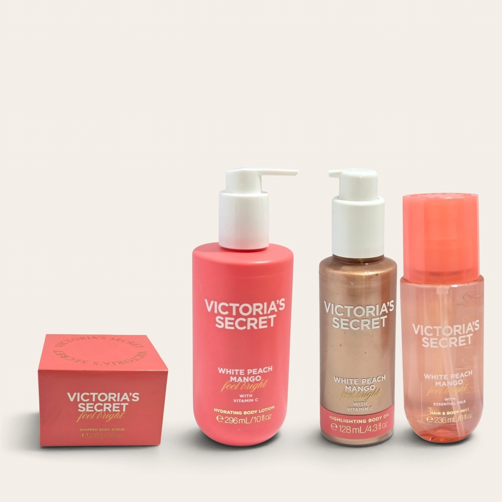 Victoria’s Secret White Peach Mango FEEL BRIGHT 4 Pc Body Care Gift Set NEW