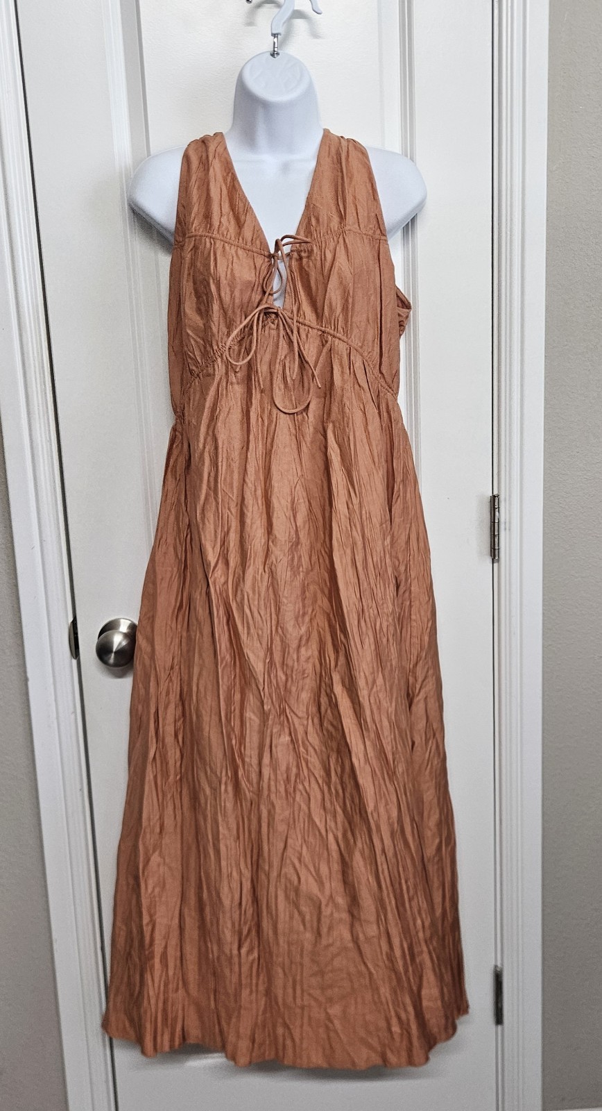 Frame Cinched Crinkle Dress Womens Large Terra Brown Frame Cinched Crinkle Dress Womens Large Terra Brown