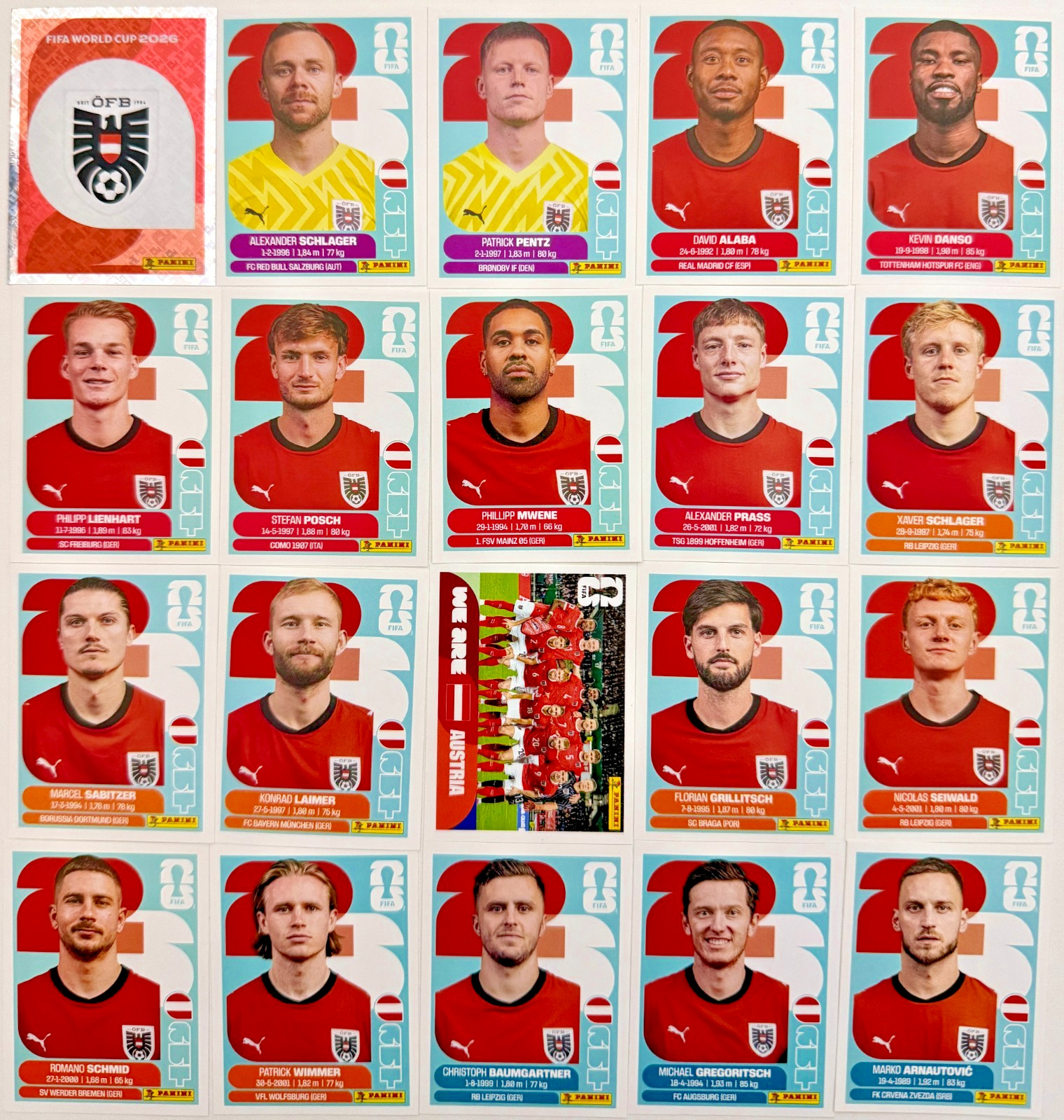 2026 Panini FIFA World Cup Austria Stickers Pick Number AUT2-AUT20