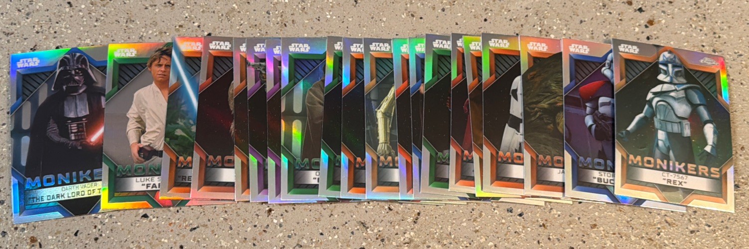 2023 Topps Chrome Star Wars Monikers Complete 20 Card Set Refractor M1-M20 2023 Topps Chrome Star Wars Monikers Complete 20 Card Set Refractor M1-M20