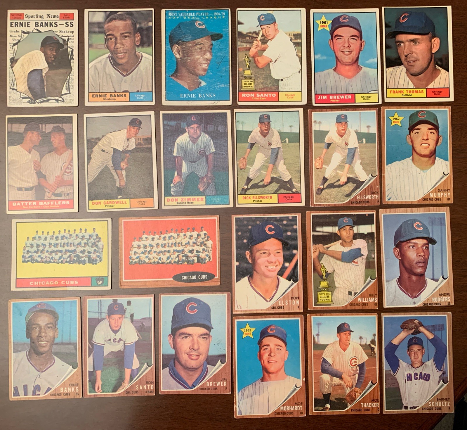 1961+62 Topps MLB Baseball Chicago Cubs(23)CARDS/Stars/Banks/Santo/Brewer+High#s