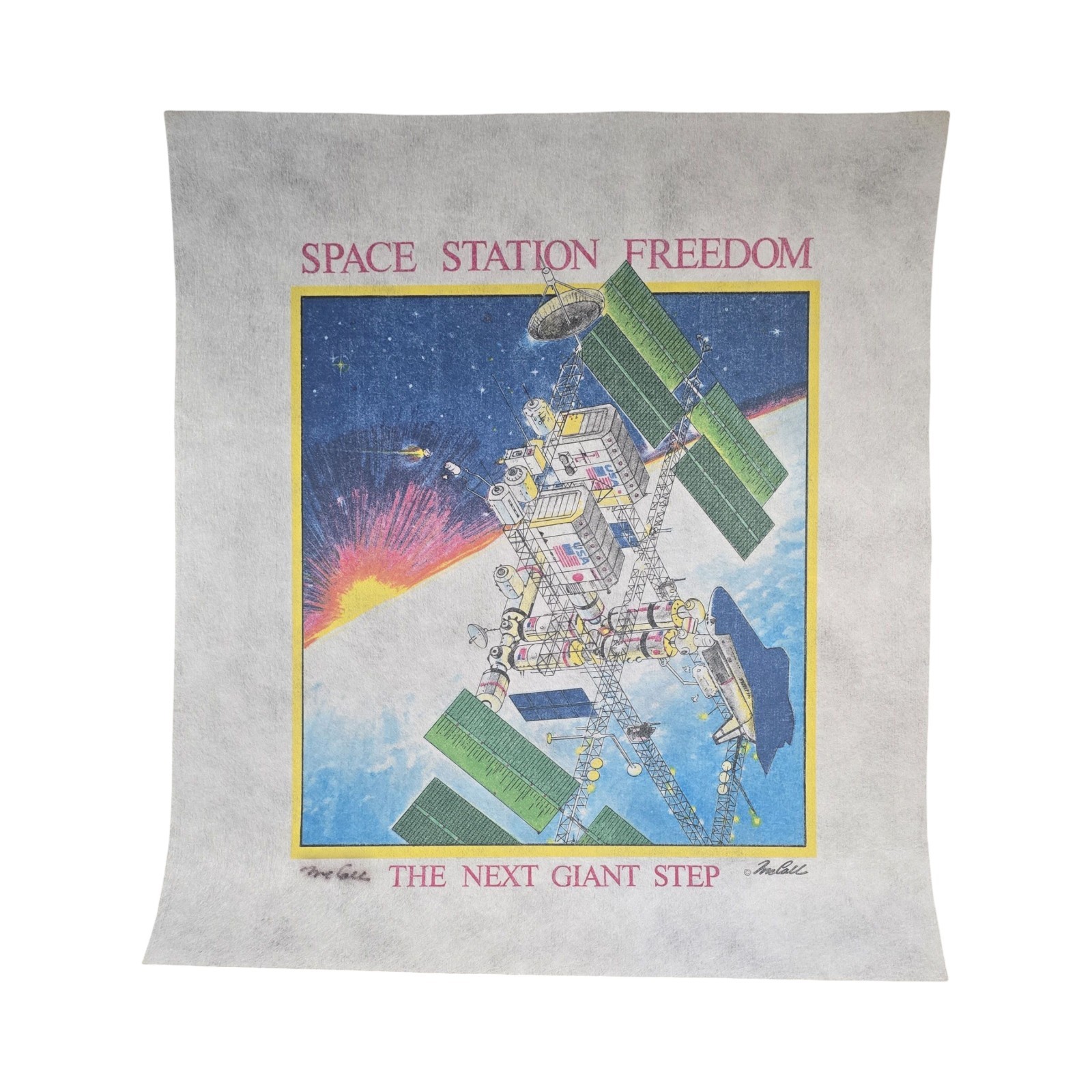 Vintage NASA Space Station Freedom The Next Giant Step McCall Fabric Art Print