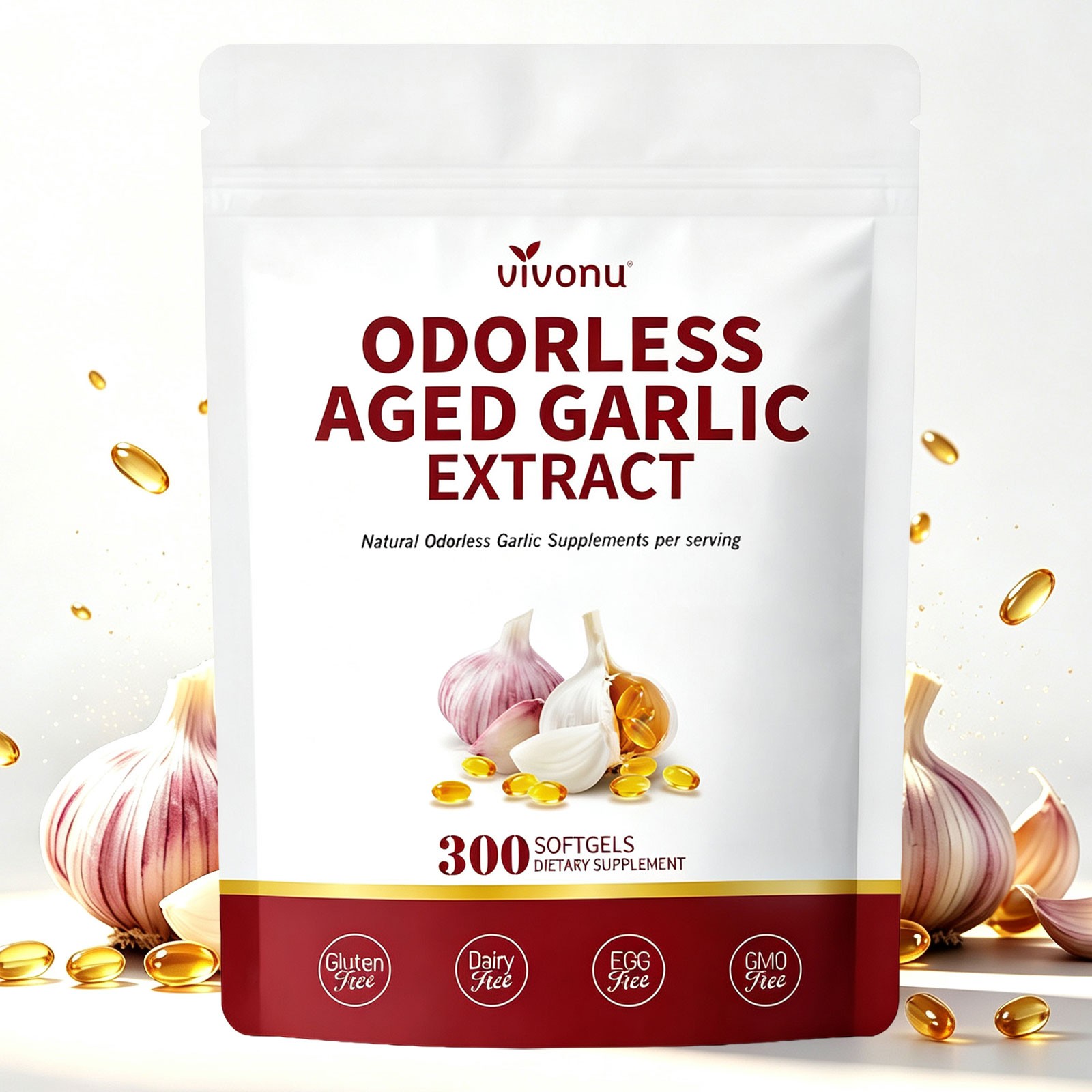 VivoNu Odorless Aged Garlic Extract Softgels,Cardiovascular Health Support 300ct