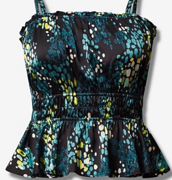 Torrid Plus 1 Black Abstract Square Neck Satin Smocked Ruffle Peplum Tank Torrid Plus 1 Black Abstract Square Neck Satin Smocked Ruffle Peplum Tank