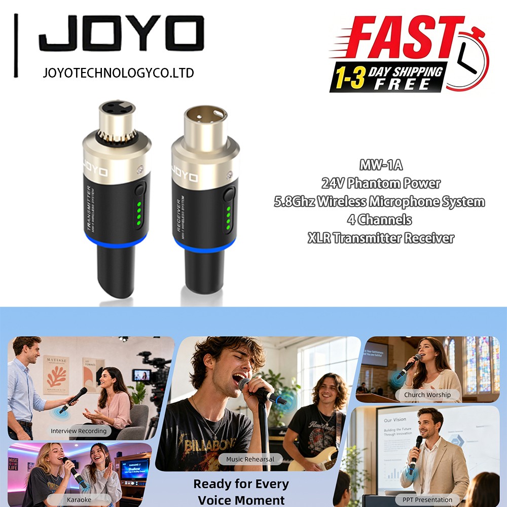 JOYO 5.8Ghz XLR Transmitter Receiver Wireless Microphone System 4 Channels MW-1A JOYO 5.8Ghz XLR Transmitter Receiver Wireless Microphone System 4 Channels MW-1A